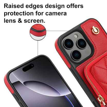 For iPhone 16 Pro AwQuer Crossbody Zipper Wallet Bag Litchi Leather Phone Case(Red) by Awquer