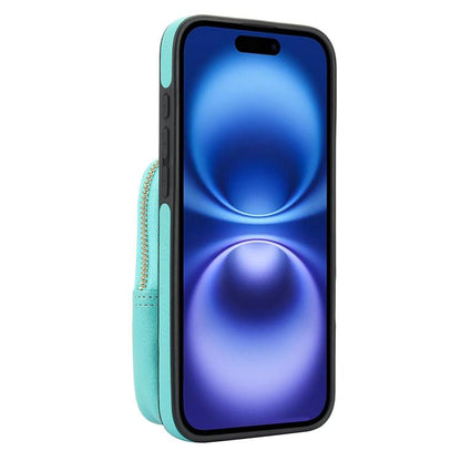 For iPhone 16 Plus AwQuer Crossbody Zipper Wallet Bag Litchi Leather Phone Case(Mint Green) by Awquer