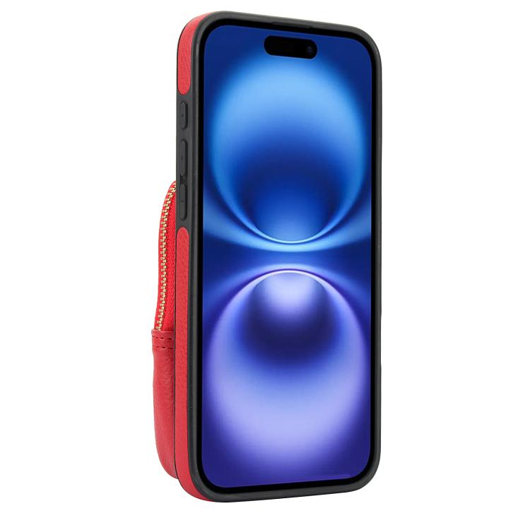 For iPhone 16 AwQuer Crossbody Zipper Wallet Bag Litchi Leather Phone Case(Red) by Awquer