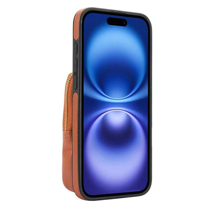 For iPhone 16 AwQuer Crossbody Zipper Wallet Bag Litchi Leather Phone Case(Brown) by Awquer