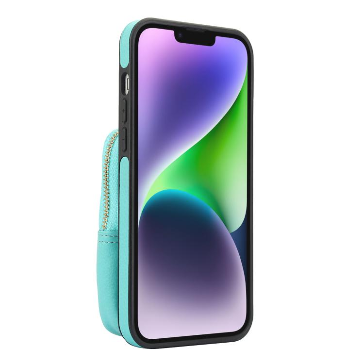 For iPhone 15 Plus AwQuer Crossbody Zipper Wallet Bag Litchi Leather Phone Case(Mint Green) by Awquer