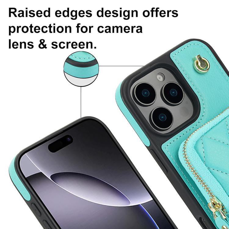 For iPhone 15 Plus AwQuer Crossbody Zipper Wallet Bag Litchi Leather Phone Case(Mint Green) by Awquer