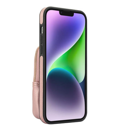 For iPhone 15 AwQuer Crossbody Zipper Wallet Bag Litchi Leather Phone Case(Rose Gold) by Awquer