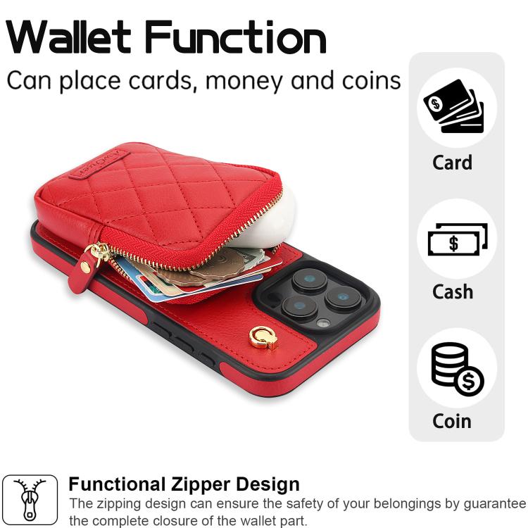 For iPhone 14 / 13 AwQuer Crossbody Zipper Wallet Bag Litchi Leather Phone Case(Red) by Awquer