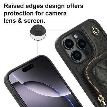 For iPhone 13 Pro Max AwQuer Crossbody Zipper Wallet Bag Litchi Leather Phone Case(Black) by Awquer