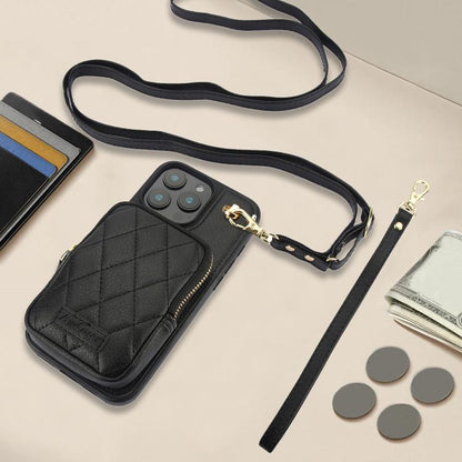 For iPhone 13 Pro Max AwQuer Crossbody Zipper Wallet Bag Litchi Leather Phone Case(Black) by Awquer