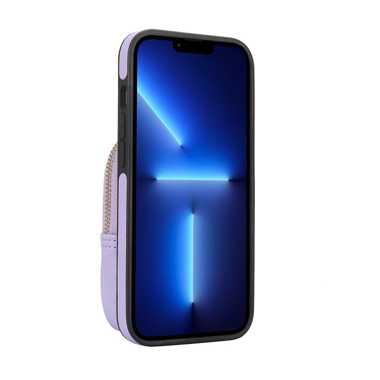 For iPhone 13 Pro AwQuer Crossbody Zipper Wallet Bag Litchi Leather Phone Case(Light Purple) by Awquer