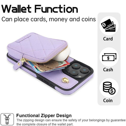 For iPhone 13 Pro AwQuer Crossbody Zipper Wallet Bag Litchi Leather Phone Case(Light Purple) by Awquer