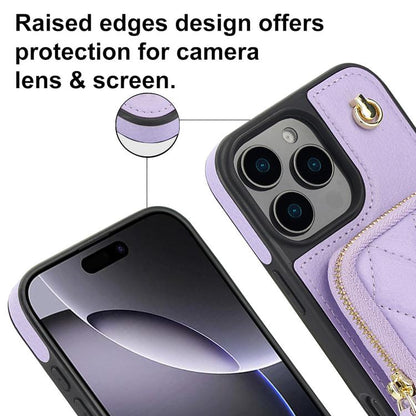 For iPhone 13 Pro AwQuer Crossbody Zipper Wallet Bag Litchi Leather Phone Case(Light Purple) by Awquer