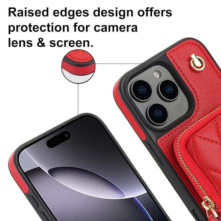 For iPhone 12 / 12 Pro AwQuer Crossbody Zipper Wallet Bag Litchi Leather Phone Case(Red) by Awquer