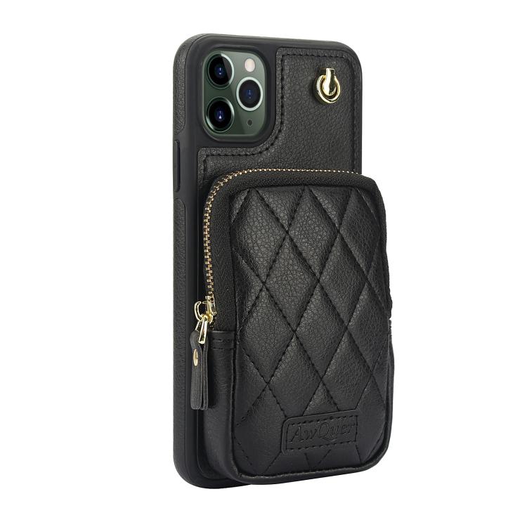 For iPhone 11 Pro Max AwQuer Crossbody Zipper Wallet Bag Litchi Leather Phone Case(Black) by Awquer