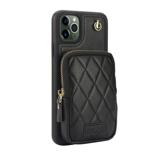 For iPhone 11 Pro Max AwQuer Crossbody Zipper Wallet Bag Litchi Leather Phone Case(Black) by Awquer