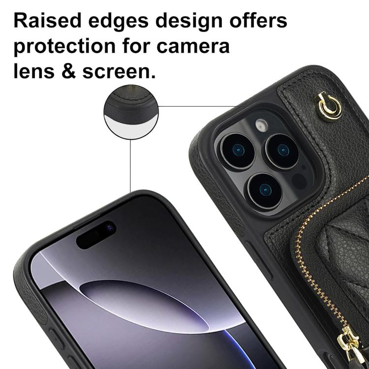 For iPhone 11 Pro Max AwQuer Crossbody Zipper Wallet Bag Litchi Leather Phone Case(Black) by Awquer