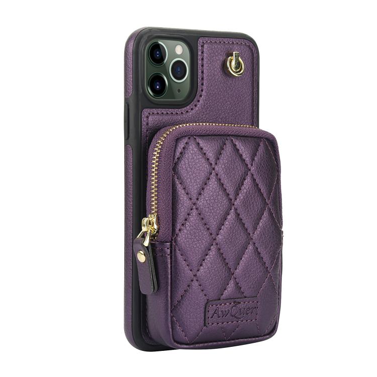 For iPhone 11 AwQuer Crossbody Zipper Wallet Bag Litchi Leather Phone Case(Dark Purple) by Awquer