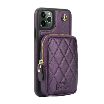 For iPhone 11 AwQuer Crossbody Zipper Wallet Bag Litchi Leather Phone Case(Dark Purple) by Awquer
