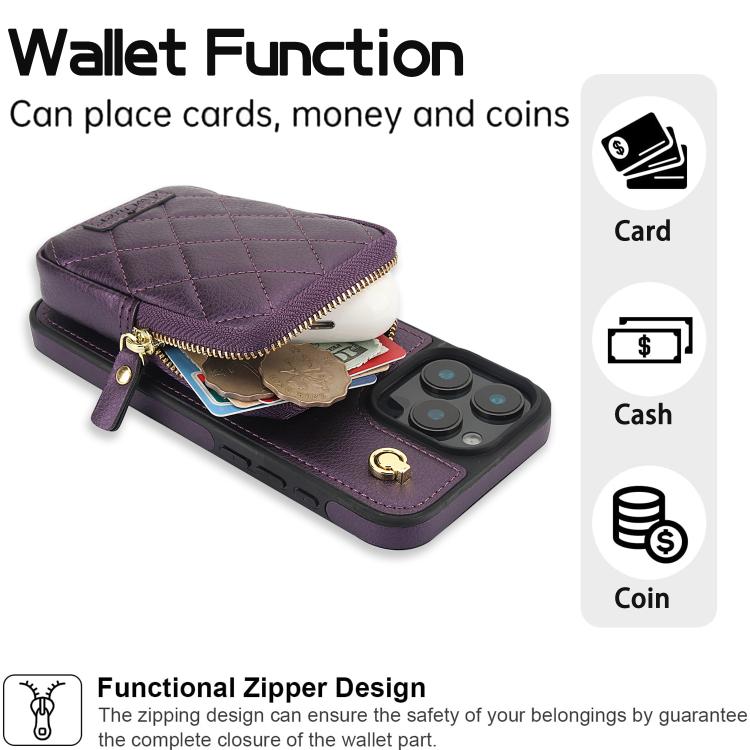 For iPhone 11 AwQuer Crossbody Zipper Wallet Bag Litchi Leather Phone Case(Dark Purple) by Awquer
