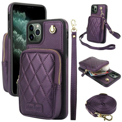 For iPhone 11 Pro AwQuer Crossbody Zipper Wallet Bag Litchi Leather Phone Case(Dark Purple) by Awquer