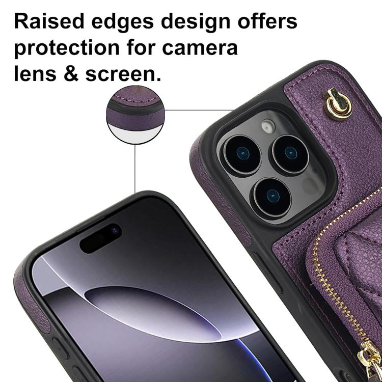 For iPhone 11 Pro AwQuer Crossbody Zipper Wallet Bag Litchi Leather Phone Case(Dark Purple) by Awquer