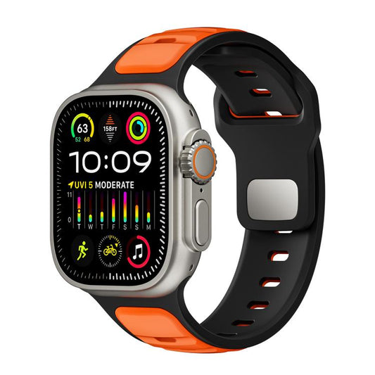 For Apple Watch 42mm / 41mm / 40mm / 38mm Norman Buckle Two-color Silicone Watch Band(Black Orange) by bashfashion
