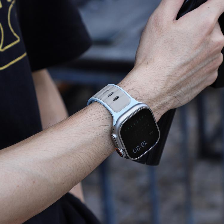 For Apple Watch 42mm / 41mm / 40mm / 38mm Norman Buckle Two-color Silicone Watch Band(Light Blue Coffee) by bashfashion