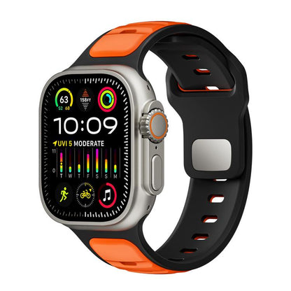 For Apple Watch 46mm / 49mm / 45mm / 44mm Norman Buckle Two-color Silicone Watch Band(Black Orange) by bashfashion