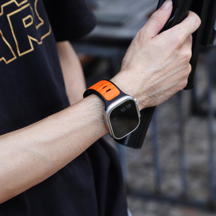 For Apple Watch 46mm / 49mm / 45mm / 44mm Norman Buckle Two-color Silicone Watch Band(Black Orange) by bashfashion