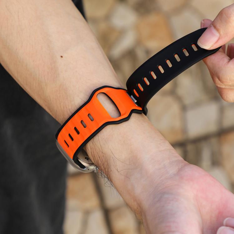 For Apple Watch 46mm / 49mm / 45mm / 44mm Norman Buckle Two-color Silicone Watch Band(Black Orange) by bashfashion