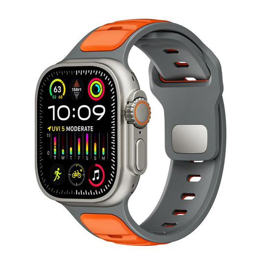 For Apple Watch 46mm / 49mm / 45mm / 44mm Norman Buckle Two-color Silicone Watch Band(Grey Orange) by bashfashion
