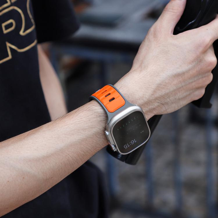 For Apple Watch 46mm / 49mm / 45mm / 44mm Norman Buckle Two-color Silicone Watch Band(Grey Orange) by bashfashion