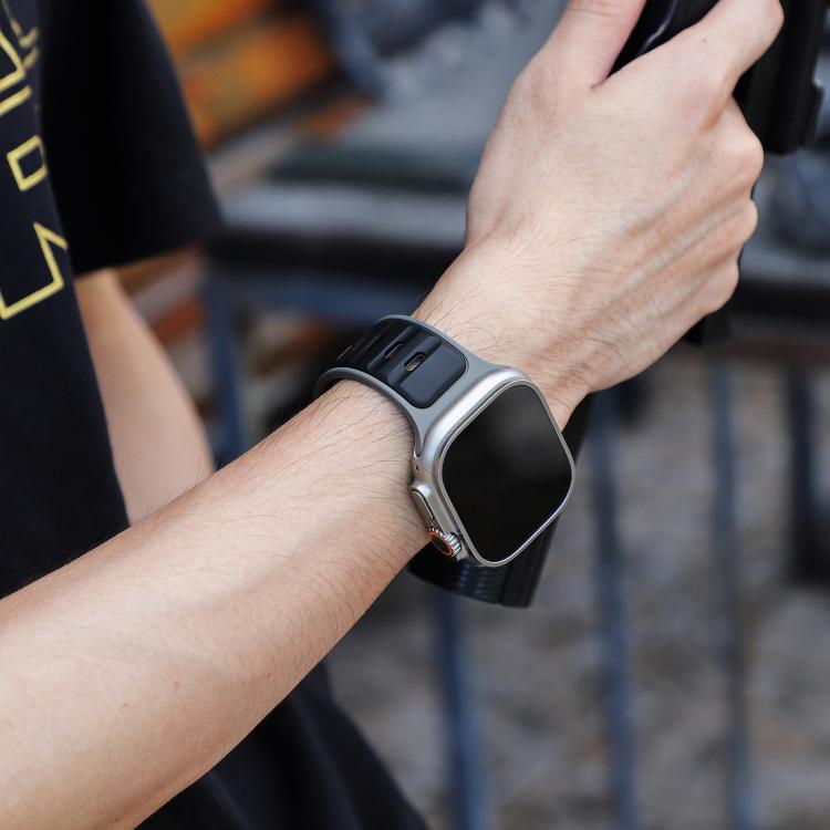 For Apple Watch 46mm / 49mm / 45mm / 44mm Norman Buckle Two-color Silicone Watch Band(Grey Black) by bashfashion