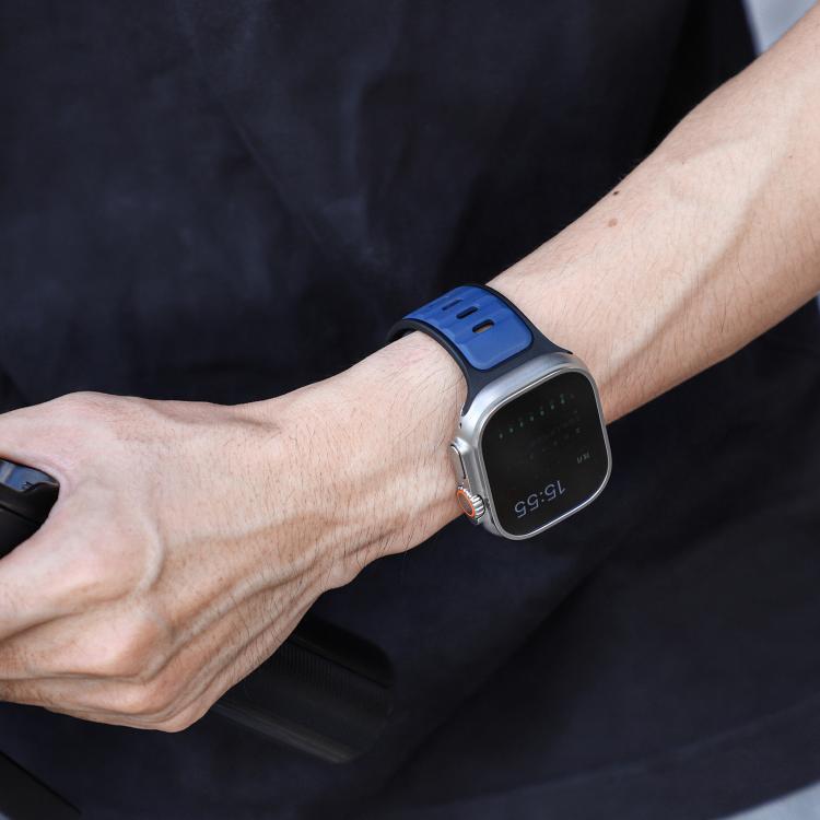 For Apple Watch 46mm / 49mm / 45mm / 44mm Norman Buckle Two-color Silicone Watch Band(Blue Black) by bashfashion