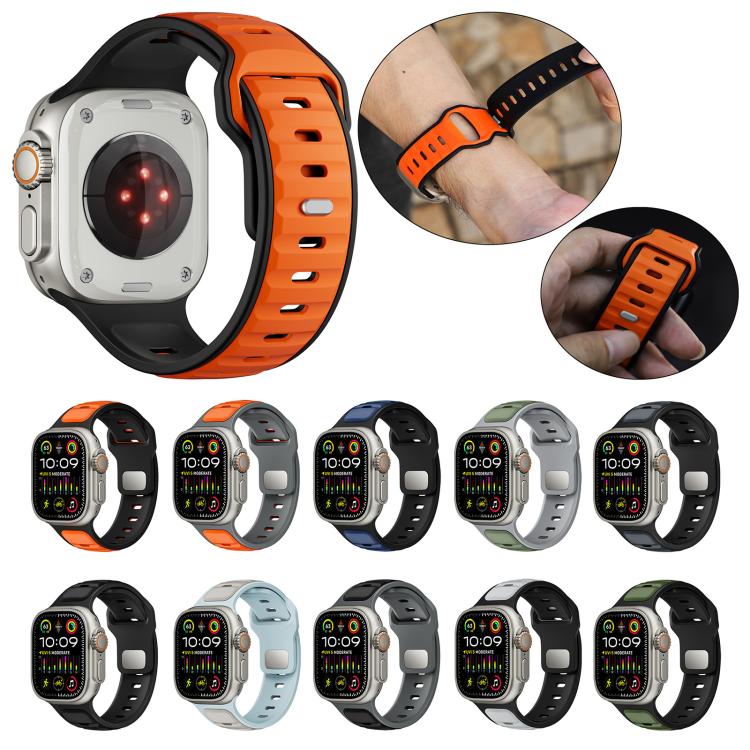 For Apple Watch 46mm / 49mm / 45mm / 44mm Norman Buckle Two-color Silicone Watch Band(Black Orange) by bashfashion