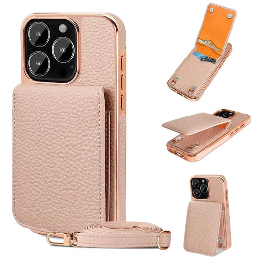 For iPhone 16 Pro Max VIETAO Litchi Texture Wallet PU Phone Case with Lanyard(Pink) by VIETAO