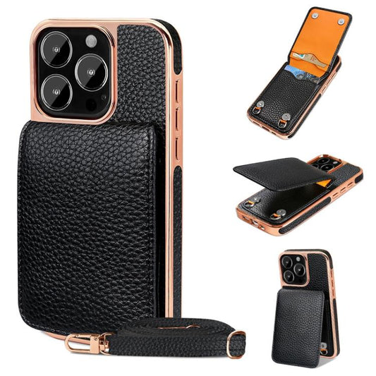 For iPhone 16 Pro VIETAO Litchi Texture Wallet PU Phone Case with Lanyard(Black) by VIETAO