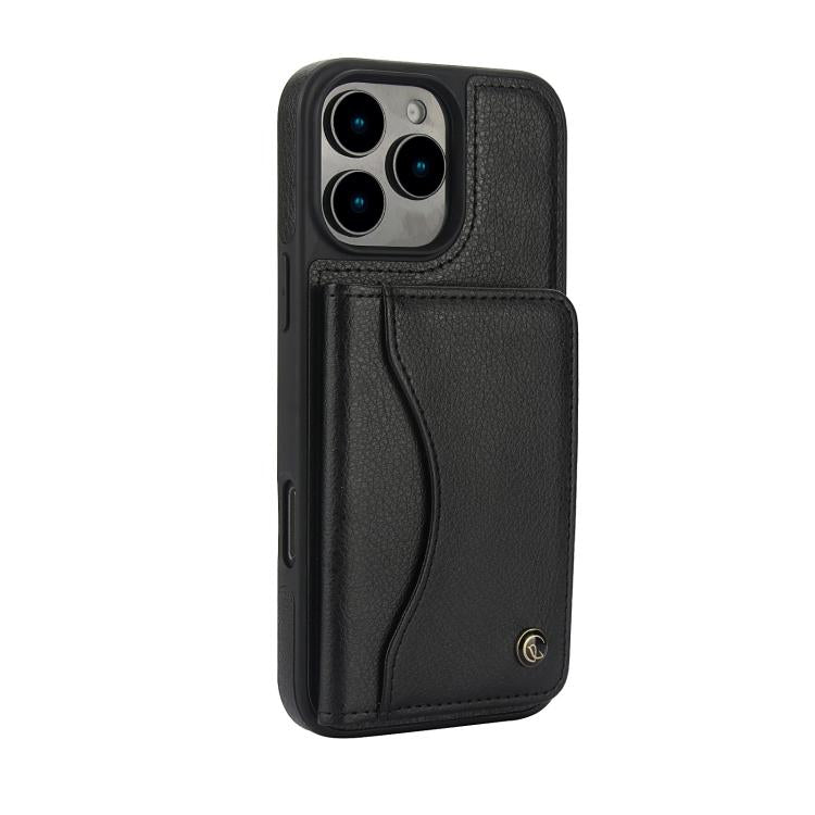 For iPhone 16 Pro Max AwQuer Horizontal Flip Card Bag Holder Leather Phone Case(Black) by Awquer