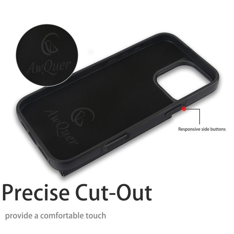 For iPhone 16 Pro Max AwQuer Horizontal Flip Card Bag Holder Leather Phone Case(Black) by Awquer