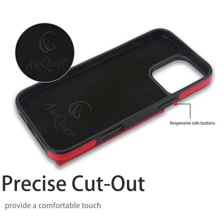 For iPhone 16 Pro AwQuer Horizontal Flip Card Bag Holder Leather Phone Case(Red) by Awquer