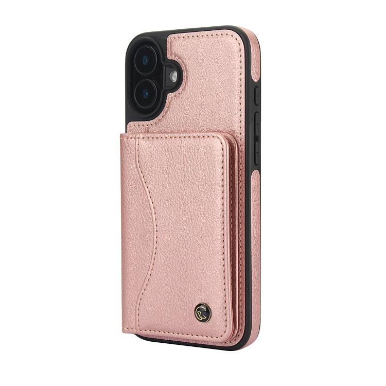 For iPhone 16 Plus AwQuer Horizontal Flip Card Bag Holder Leather Phone Case(Rose Gold) by Awquer