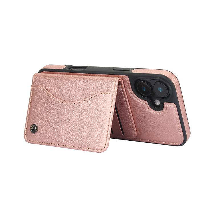 For iPhone 16 Plus AwQuer Horizontal Flip Card Bag Holder Leather Phone Case(Rose Gold) by Awquer
