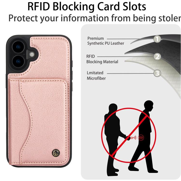 For iPhone 16 Plus AwQuer Horizontal Flip Card Bag Holder Leather Phone Case(Rose Gold) by Awquer
