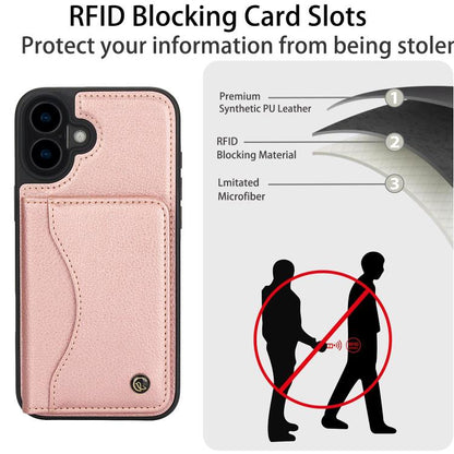For iPhone 16 Plus AwQuer Horizontal Flip Card Bag Holder Leather Phone Case(Rose Gold) by Awquer