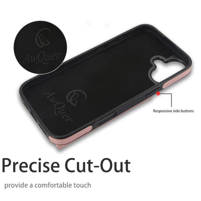 For iPhone 16 Plus AwQuer Horizontal Flip Card Bag Holder Leather Phone Case(Rose Gold) by Awquer