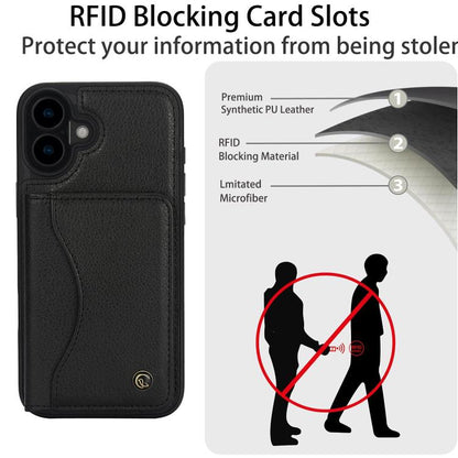 For iPhone 16 AwQuer Horizontal Flip Card Bag Holder Leather Phone Case(Black) by Awquer