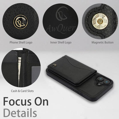 For iPhone 16 AwQuer Horizontal Flip Card Bag Holder Leather Phone Case(Black) by Awquer