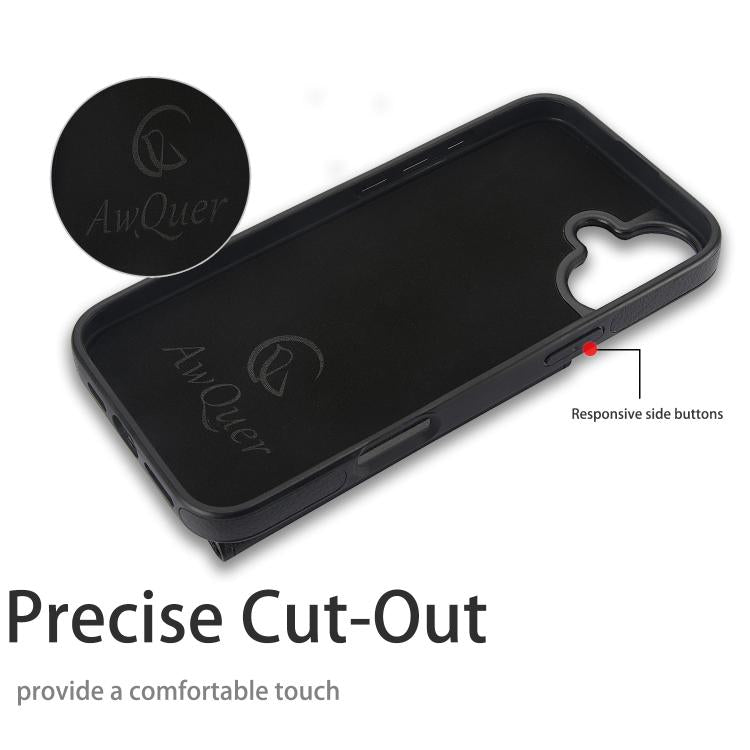 For iPhone 16 AwQuer Horizontal Flip Card Bag Holder Leather Phone Case(Black) by Awquer