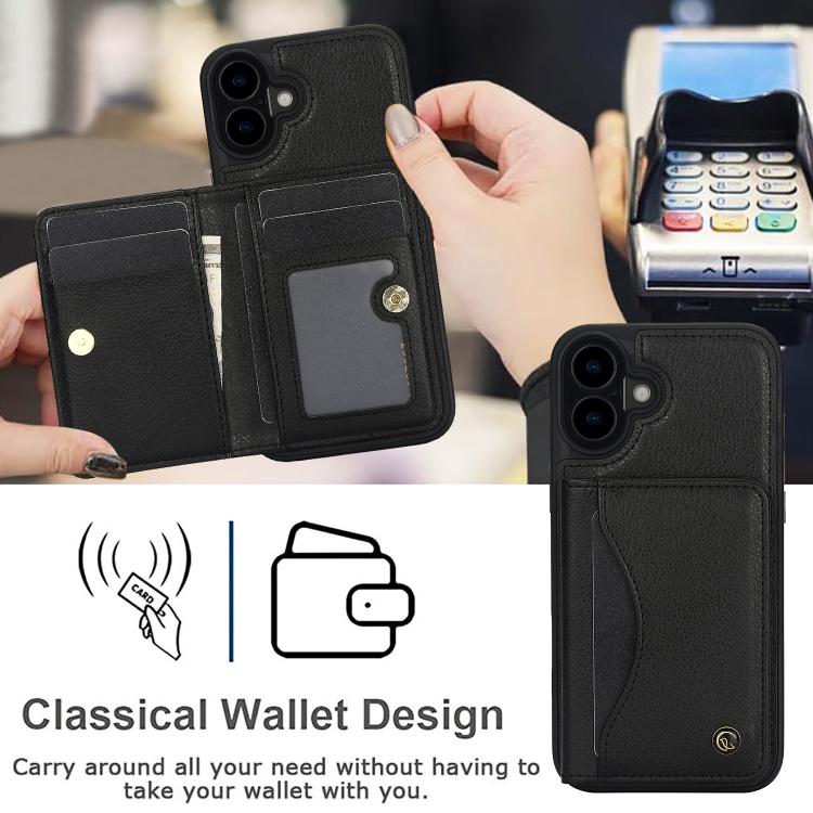 For iPhone 16 AwQuer Horizontal Flip Card Bag Holder Leather Phone Case(Black) by Awquer