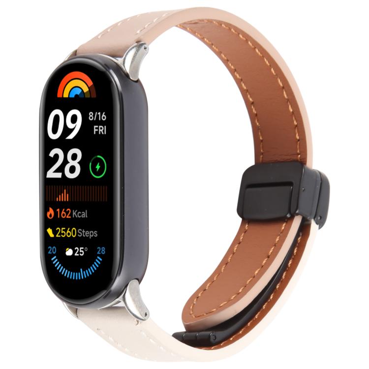 For Xiaomi Smart Band 9 / 8 Folding Magnetic Buckle Microfiber Leather Watch Band(Cherry Pink+Apricot) by bashfashion