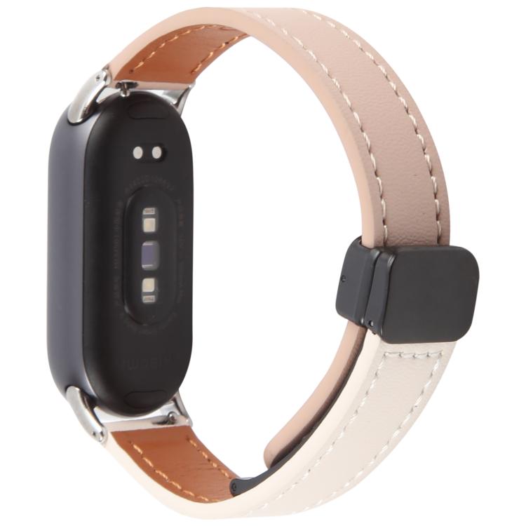 For Xiaomi Smart Band 9 / 8 Folding Magnetic Buckle Microfiber Leather Watch Band(Cherry Pink+Apricot) by bashfashion