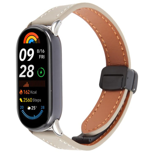 For Xiaomi Smart Band 9 / 8 Folding Magnetic Buckle Microfiber Leather Watch Band(Grey) by bashfashion