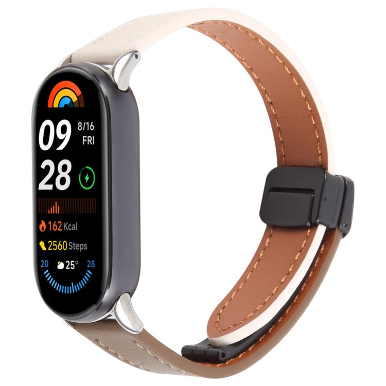 For Xiaomi Smart Band 9 / 8 Folding Magnetic Buckle Microfiber Leather Watch Band(Apricot+Caramel) by bashfashion